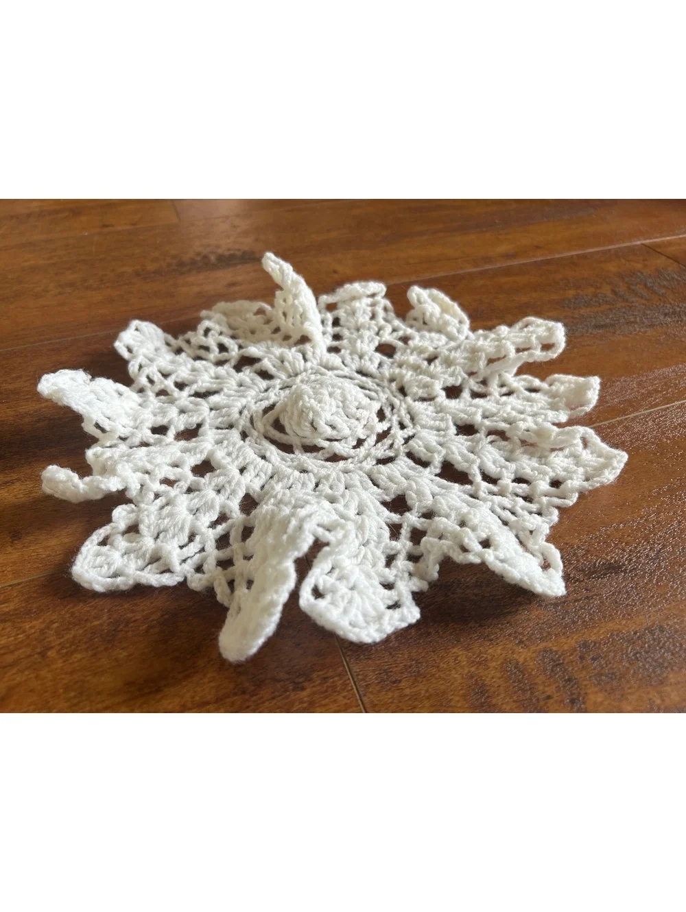 Handmade White Crochet Doily with Raised Petal Design